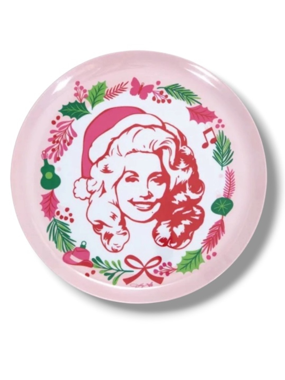 Dolly Parton Christmas Melamine 14" Platter Pink Bow Plate Holiday Tray NWT
